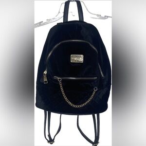 Bebe Women’s Black Gina Velvet Large Backpack Gold Tone Hardware Adjustable